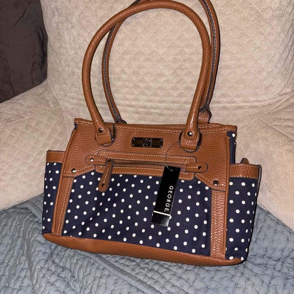 George Polka Dot Navy and Brown Women's Bag